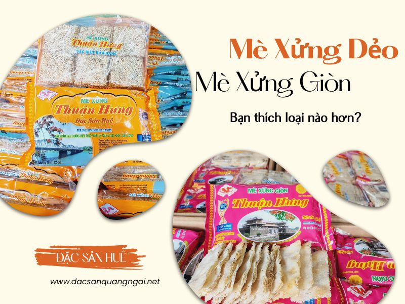 Mè xửng dẻo và mè xửng giòn đặt cạnh nhau